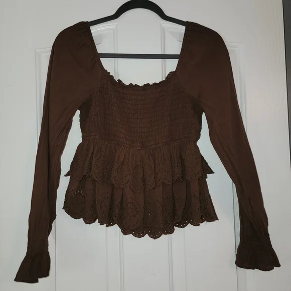 American Eagle Outfitters Chocolate Ruffle Blouse - Picture 5 of 5
